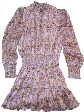 Franco Purple Gold Metallic Smocked Dress Size Large Anthro Style Mini